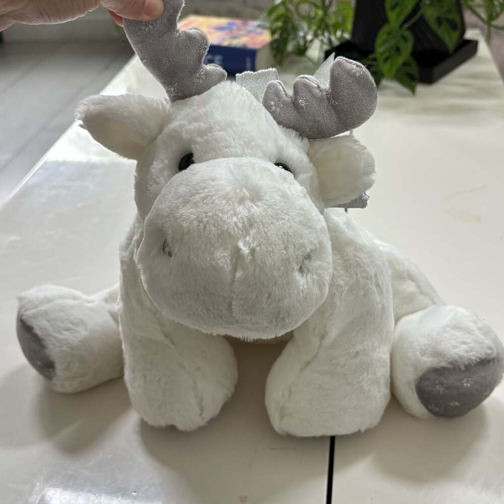 Aurora White Moose 15” Plush Toy Silver Antlers Bow